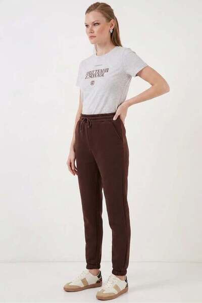ALFA AKSESUAR 03 Women's High Waist Elastic Leg Brown Sweatpants