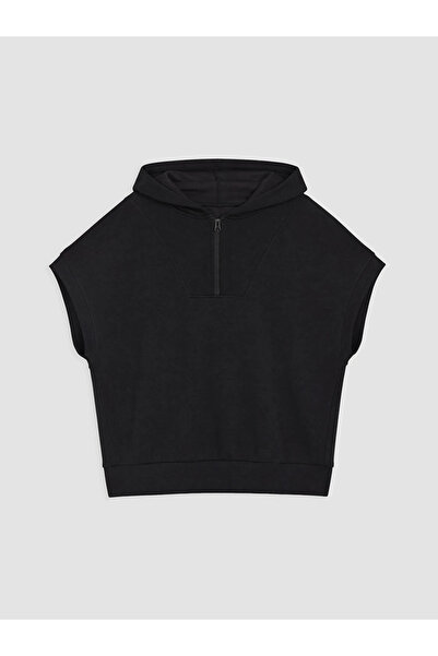 LC Waikiki Siyah Kapüşonlu Soft Touch Kadın Spor Sweatshirt