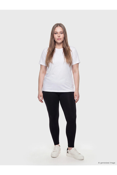 LC Waikiki Black Plus Size Women's Leggings with Elastic Waistband