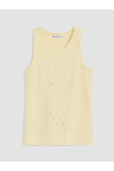 LC Waikiki Yellow Crew Neck Rhinestone Women's Tank Top
