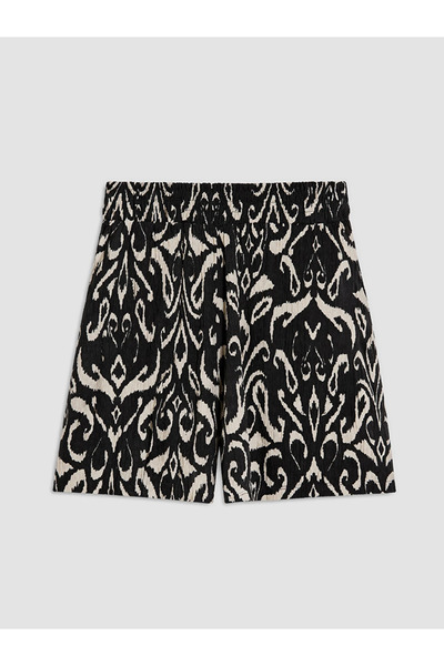 LC Waikiki Black Patterned Women's Shorts with Elastic Waist