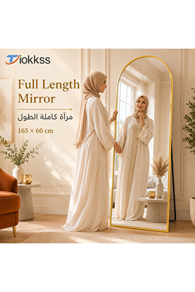 Tiokkss مرآة ذهبية مقوسة بطول كامل 165×60 سم، مرآة أرضية كبيرة لكامل الجسم بإ...