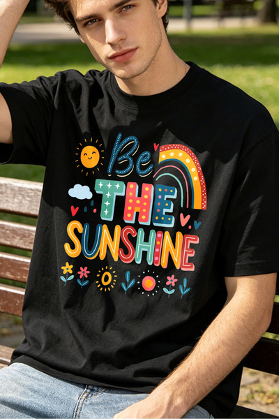 Fleck Casual Style T Shirts For Men Be The Sunshine Rainbow And Sun Design Pe...
