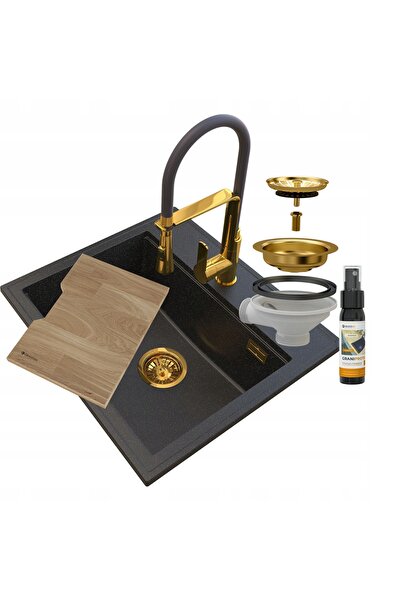Granitan Set chiuveta si baterie Golden, Granitan, 565x495mm, Granit, Negru/A...