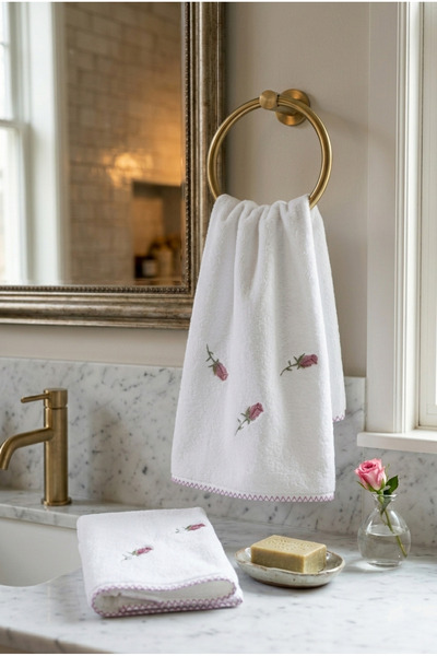 Motif Tekstil Set of 2 Microcotton 100% Cotton 50X100 Embroidered Hand-Face T...