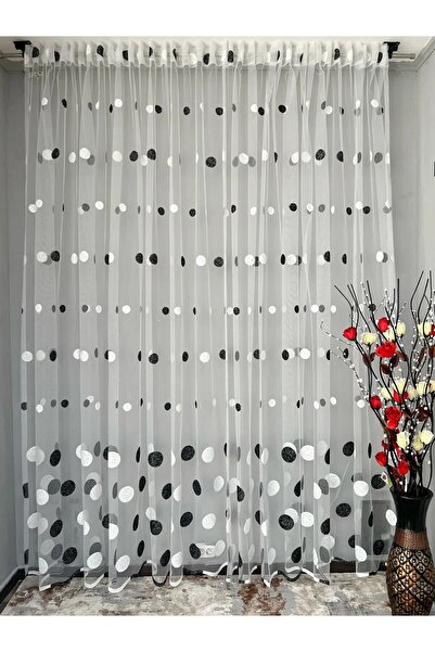 ArasyaHome Perdea Brodata Tulle Model Buline Alb-Negru