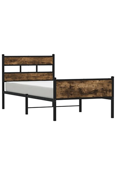 vidaxl Cadru pat fără saltea, stejar fumuriu 107x200 cm lemn prelucrat