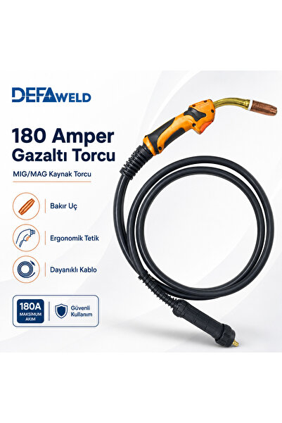 DEFAWELD 180 Amper 3 Metre Gazaltı Torcu MIG/MAG Kaynak Torcu Bakır Uçlu Daya...