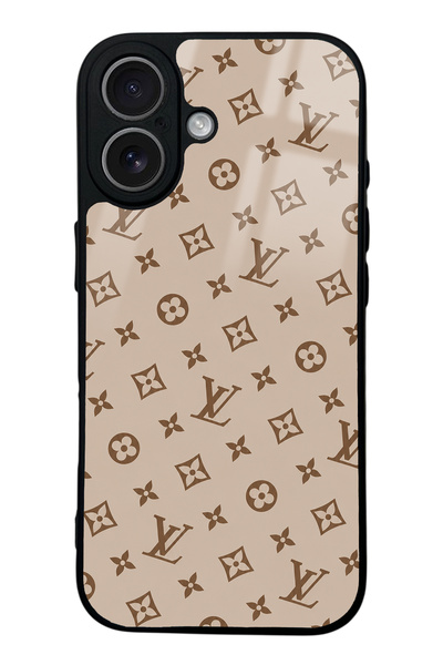 Spoyi غطاء هاتف آيفون 17 بتصميم LV لامع بلون كريمي داكن