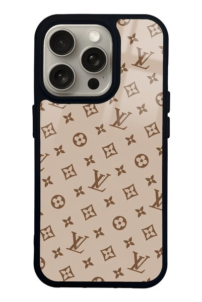 Spoyi iPhone 15 Pro Dark Cream Lv Design Glossy Phone Case