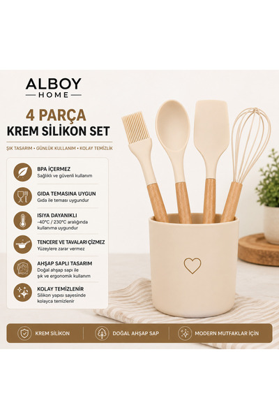 ALBOY HOME Akasya Saplı 4'lü Silikon Mutfak Seti