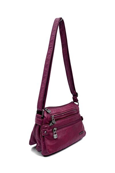 Sanmorris Multi-Compartment Washed Leather Women's Crossbody Shoulder Bag (Me...