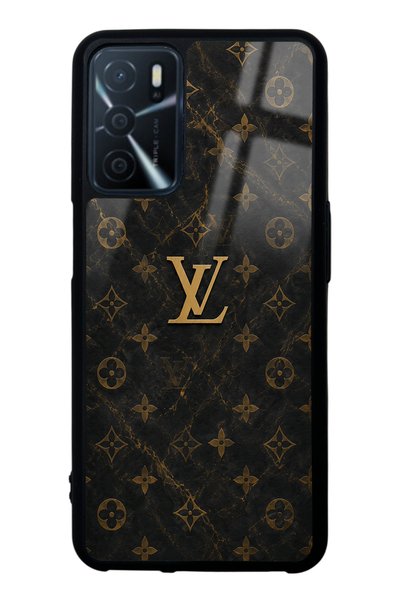 Spoyi Oppo A16 Black Marble Gold Lv Design Glossy Phone Case
