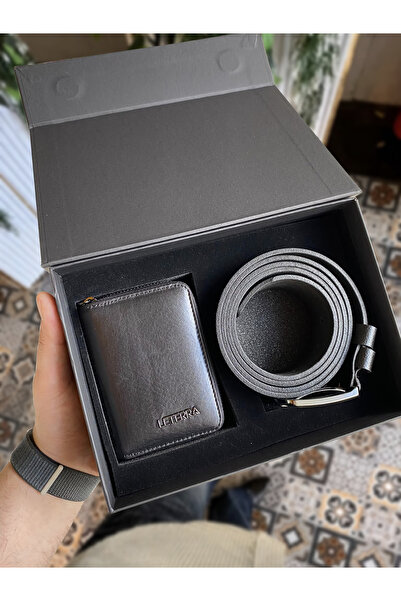 LETERRA Genuine Leather Zipper Wallet & Leather Belt Set