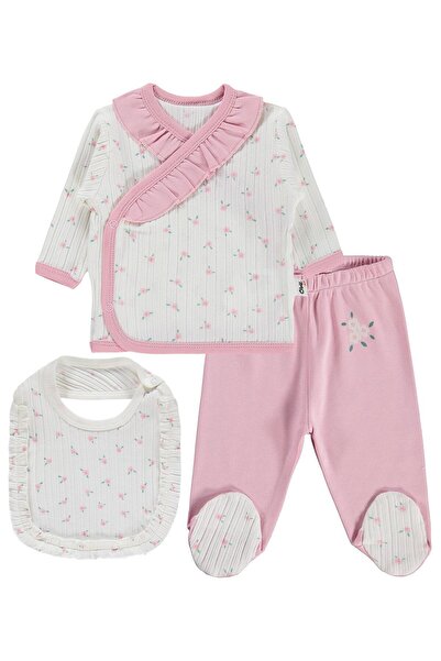 Civil Baby Y26Y084 Çiçek Empirme Fırfırlı Zıbın Takımları - Ekru