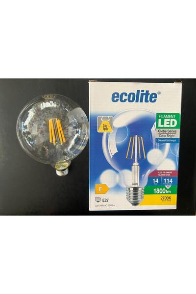 Ecolite 14 WATT E-27 DUYLU 1800 LÜMEN 2700 KELVİN SARI IŞIK G125 ŞEFFAF CAM L...