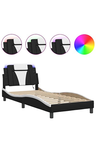 vidaxl Cadru de pat Viana cu LED fără saltea negru/alb 90x190 cm