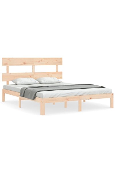 vidaxl Cadru de pat cu tăblie, king size, lemn masiv