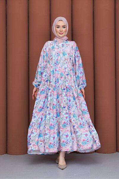 PAVENTİ Modal Dress Floral Blue