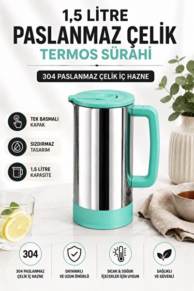 Sas Haus 1.5 Liter Stainless Steel Thermos Jug |   Single Push Cover |   Leak...