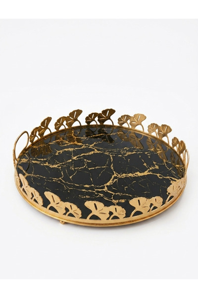Peramari Decorative Round Chrome Metal Glass Presentation Tray with Clover Ma...