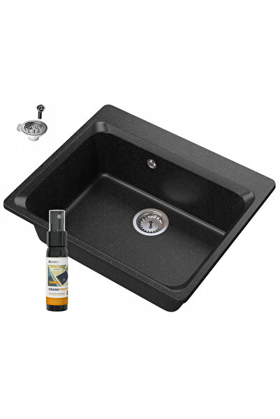 Granitan Chiuveta Granit Granitan, Zante, Negru, 61.9x52.2cm, Sifon Crom, Imp...