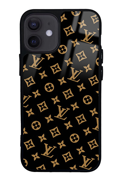 Spoyi iPhone 12 Mini Black LV Tasarımlı Glossy Telefon Kılıfı