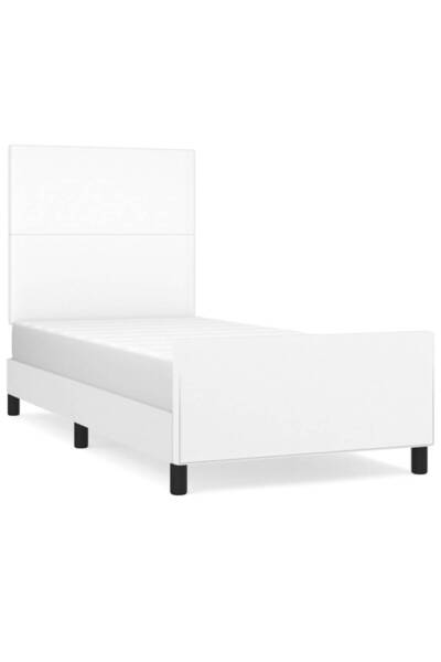 vidaxl Cadru de pat cu tăblie, alb, 90x190 cm, piele ecologică