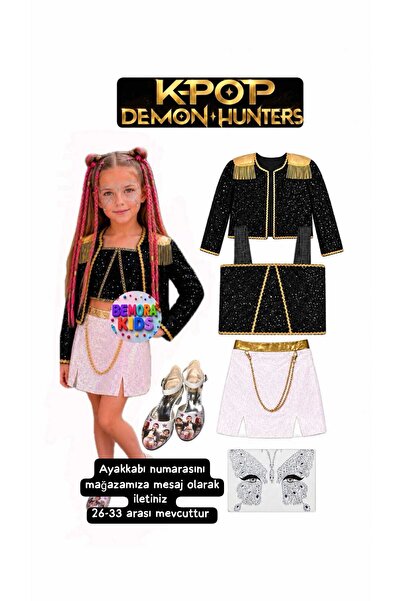 bemora kids kpop huntrix mira iblis avcıları kostüm etek ceket büstiyer bluz ...