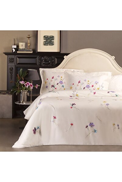 Taç Lenjerie pat dublu satin 6 piese Pauline lila, TAC DELUX Digital, flori d...