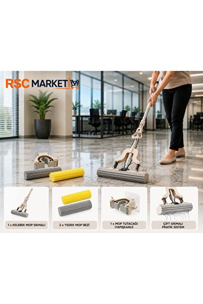 RSC MARKETİM Kelebek Mop Kendinden Sıkmalı – Sünger Mop Temizlik Seti 2 Adet ...
