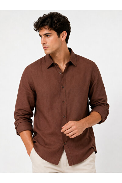RAFF MAĞAZA Men's Cotton Shirt 60% Cotton 40% Linen Fabric