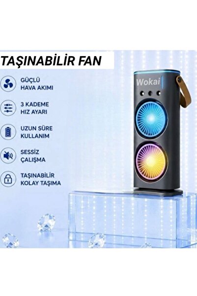 Wokai Şarjlı Su Püskürtmeli Iki Pervaneli Serinletici Vantilatör Döner Kumand...