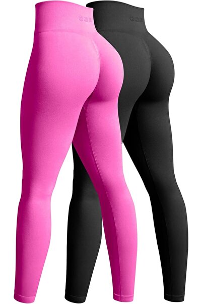 OEM Colanți de Yoga cu Talie Înaltă Set 2 Bucăți Negru și Roz XL