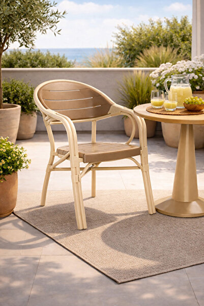 Alezy NST-004 Bamboo Plastik Bahçe Balkon Koltuk Cappucino