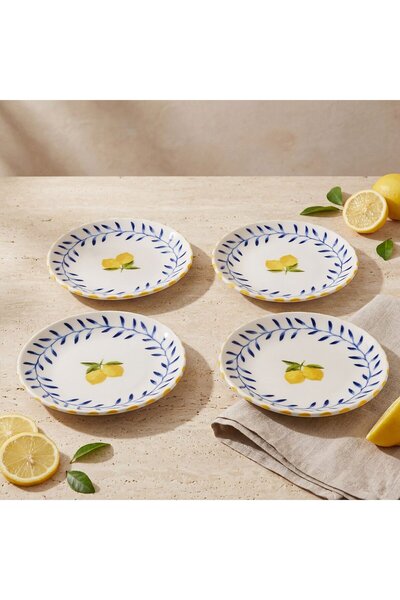 Güral Porselen Limon Desenli 19 cm 4lü Porselen Pasta Tabağı Seti