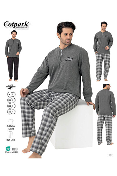 Cotpark Men's Cotton Lycra Long Sleeve Basic T-Shirt Pants Pajama Set Loungew...