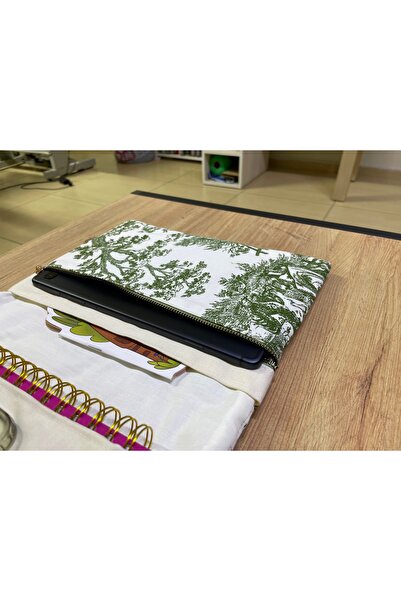 GÖKDAĞ BEDDING Fermuarlı Yeşil Desenli El Yapımı Tablet Kılıfı Organizer-Kale...