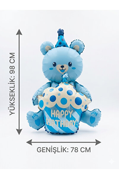 CAVAŞ sun hat Happy Birthday Foil Balloon with Teddy Bear 98X78 cm - Birthday...