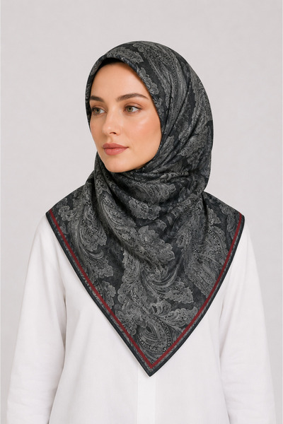 Saaye Osmanlı Motifli Pamuklu Eşarp – El Dikişli 95x95 cm