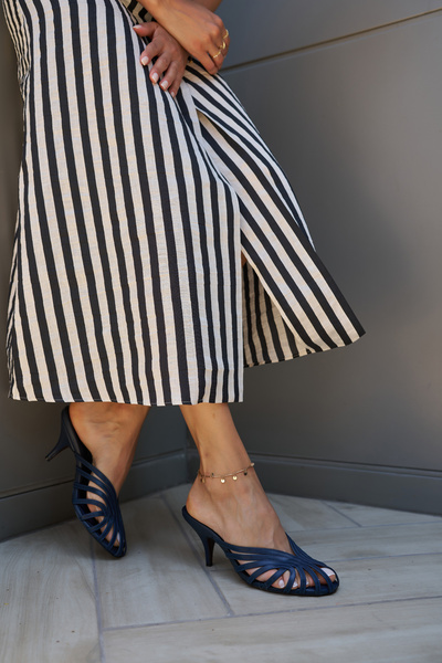 ANGELİNA JONES Stella Women's Navy Blue Strappy Heel Slippers