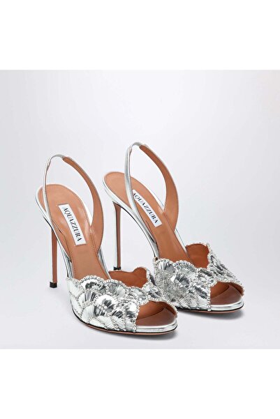 NEW Aquazzura Women's White Ce Soir Silver Sandals In Nappa Leather