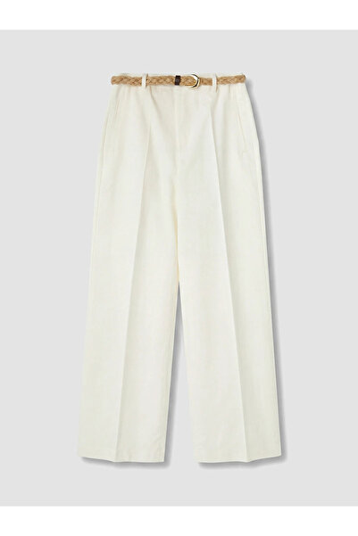 LC Waikiki White Loose Fit Belted Women's Trousers