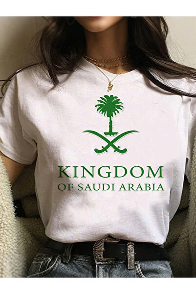 SAUDI قميص قطني 100% للرجال والنساء - تي شيرت فضفاض بياقة دائرية وأكمام قصيرة...