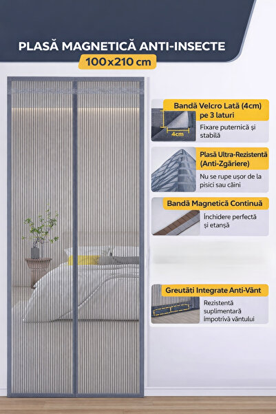 GALORWAY Plasă Magnetică Anti-Insecte pentru Ușă 100x210 cm,Rezistentă la Ani...