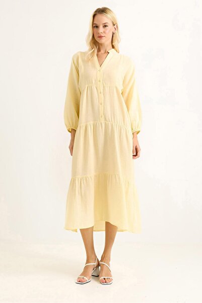 Raneel Kazançlı Alışveriş Muslin midi buttoned yellow dress