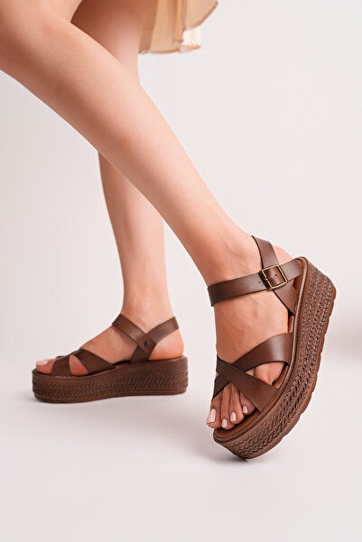 ALPODİ Women's Leather Powder Ankle-Strapped Cross-Strap Orthopedic Padded So...