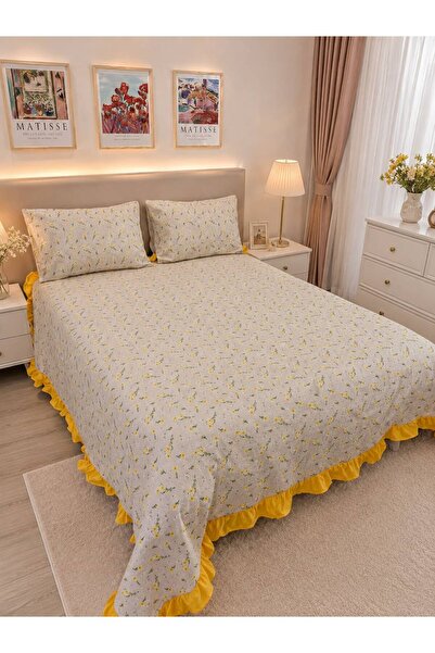 BlueMaison Sonia Battal Boy Fırfırlı %100 Pamuk Pike Seti Yastık Kılıflı
