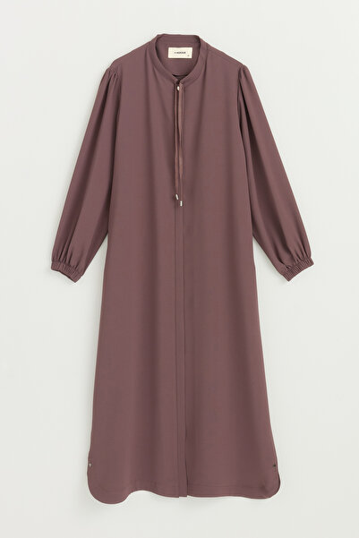 Nihan Plus Size Lace Detailed Robe - Brown