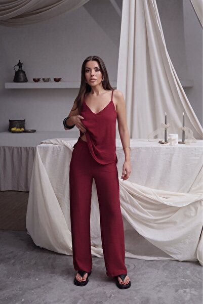 Paw Garage Bluză Shay pentru femei, cu bretele, pantaloni largi, set de vară